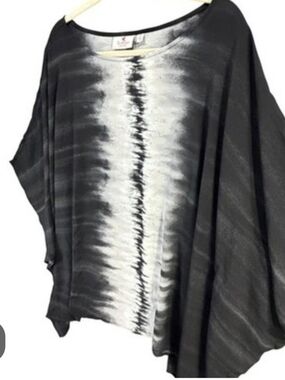 Quacker Factory Black & White Tie-Dye Draped Caftan